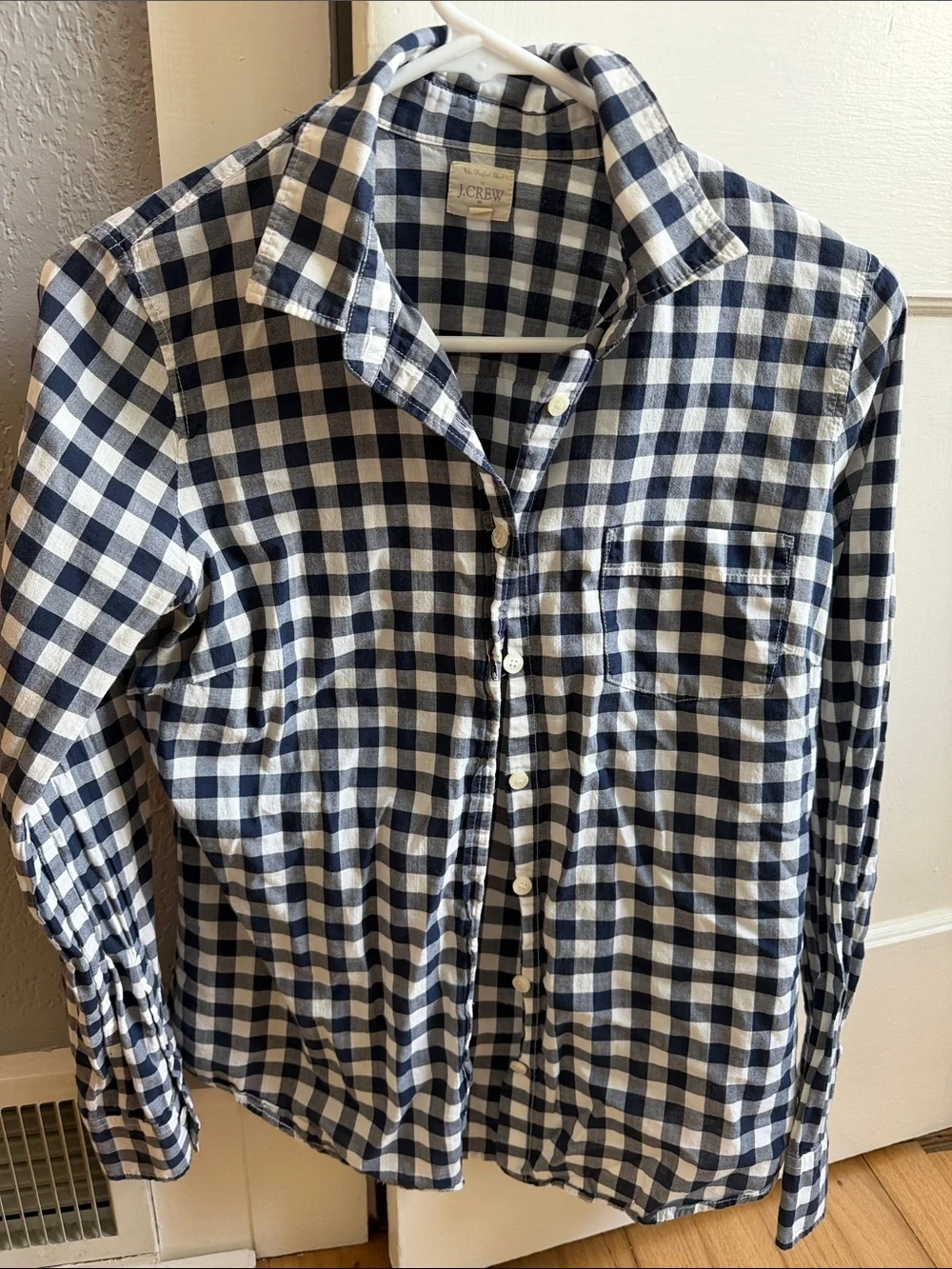 J. Crew Women’s Navy and White Gingham Button-Down Shirt